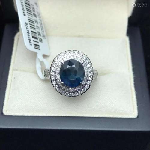 14K White Gold 2.35 CT Sapphire & Diamond Ring