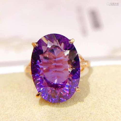 14K Rose Gold 8.65 CT Amethyst & Diamond Ring