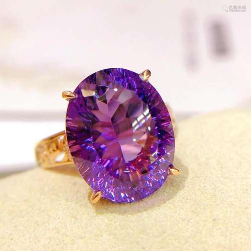 14K Rose Gold 8.35 CT Amethyst & Diamond Ring