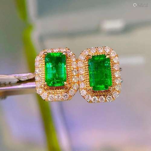 14K Yellow Gold 1.4 CT Emerald & Diamond Earrings