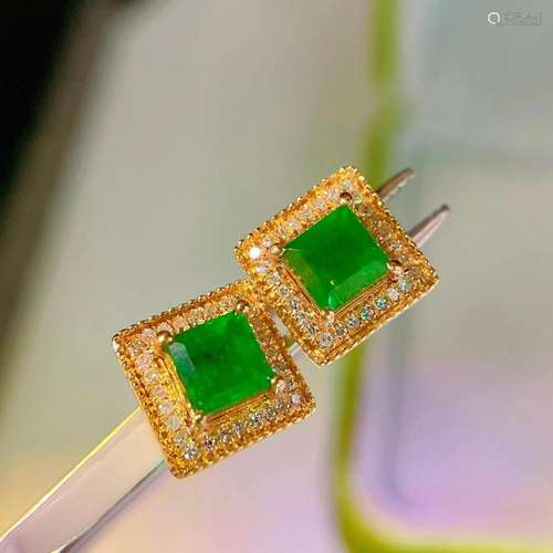 14K Yellow Gold 1.2 CT Emerald & Diamond Earrings