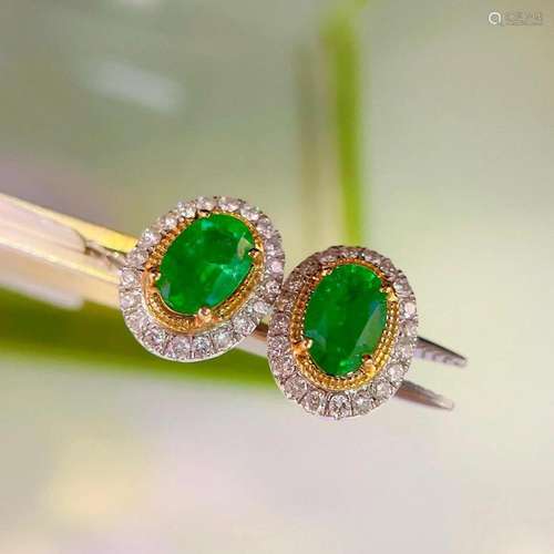 14K White Gold 1.1 CT Emerald & Diamond Earrings