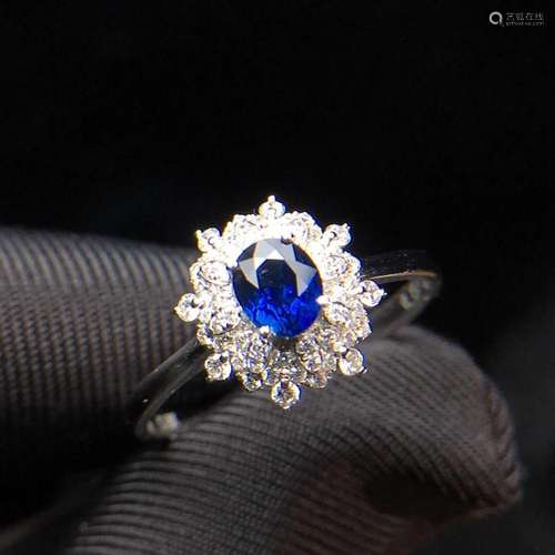 14K White Gold 0.5 CT Sapphire & Diamond Ring