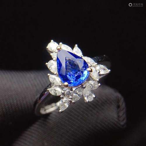 14K White Gold 1.05 CT Sapphire & Diamond Ring