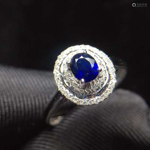 14K White Gold 0.45 CT Sapphire & Diamond Ring