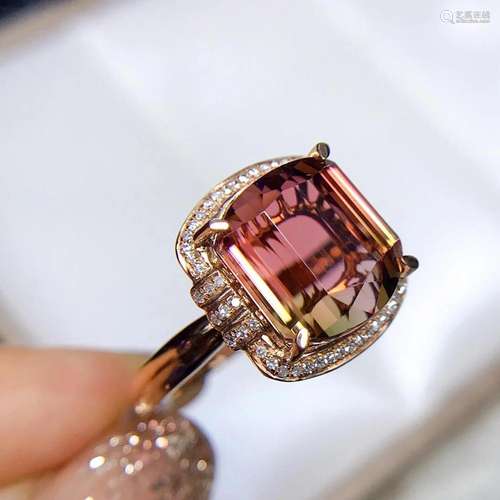 14K Rose Gold 7.8 CT Tourmaline & Diamond Ring