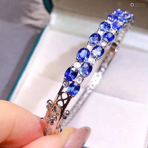 14K White Gold 9.52 CT Sapphire & Diamond Bangle