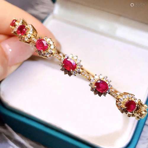 14K Rose Gold 3.7 CT Ruby & Diamond Bangle