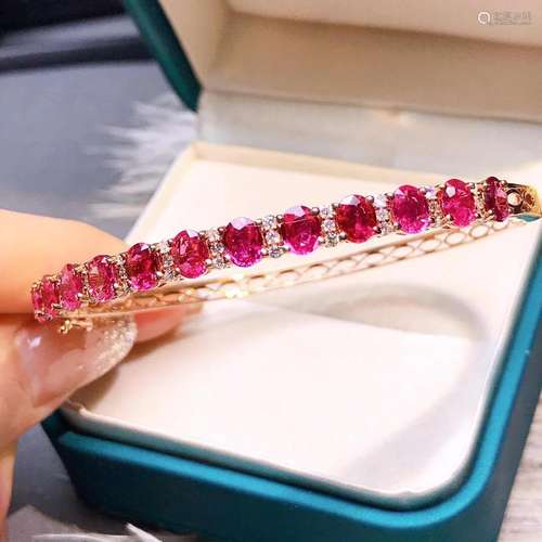 14K Rose Gold 5.88 CT Ruby & Diamond Bangle