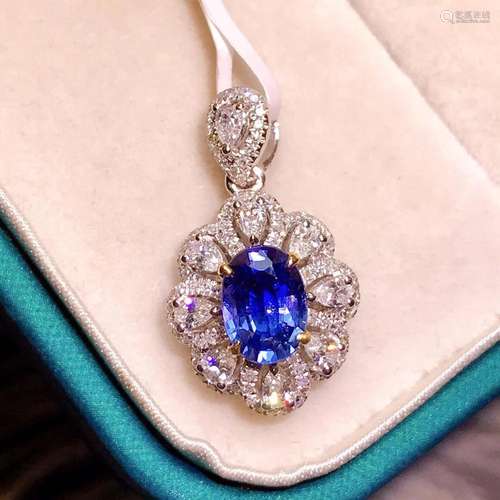 14K White Gold 1.2 CT Sapphire & Diamond Pendant