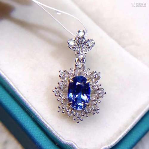 14K White Gold 1.22 CT Sapphire & Diamond Pendant