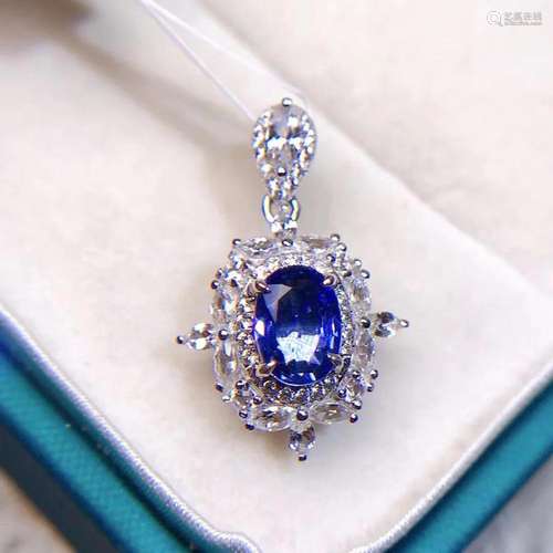 14K White Gold 1.1 CT Sapphire & Diamond Pendant