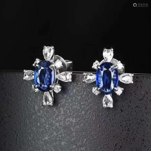 14K White Gold 1.153 CTW Sapphire & Diamond Earrings