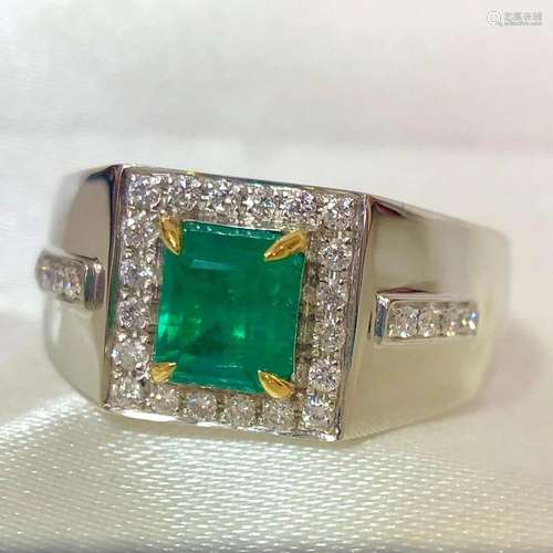 14K White Gold 1.74 CTW Emerald & Diamond Ring