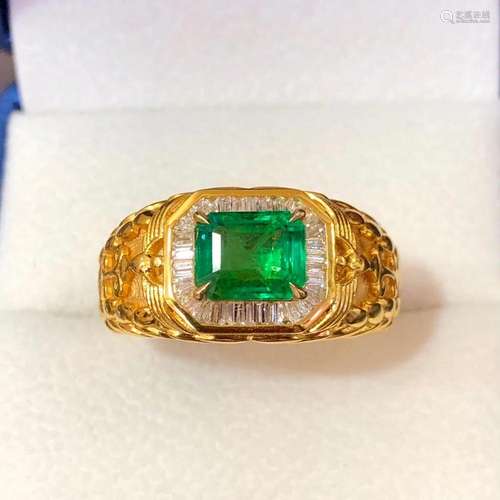 14K Yellow Gold 2.001 CTW Emerald & Diamond Ring