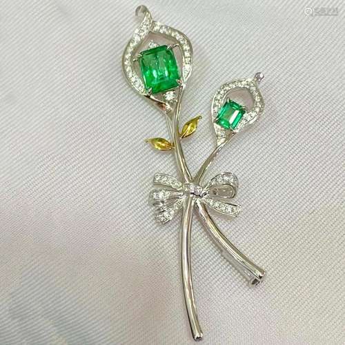 14K White Gold 1.464 CTW Emerald & Diamond Pendant