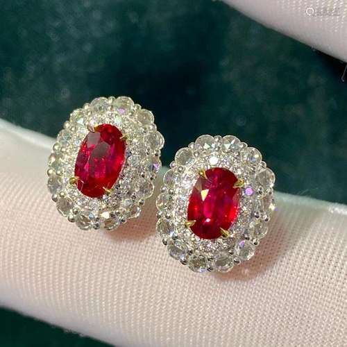 14K White Gold 1.634 CTW Ruby & Diamond Earrings