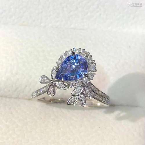 14K White Gold 1.579 CTW Sapphire & Diamond Ring