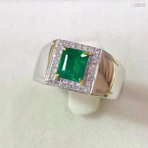 14K White Gold 1.36 CTW Emerald & Diamond Ring