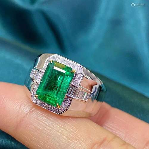 14K White Gold 3.457 CTW Emerald & Diamond Ring