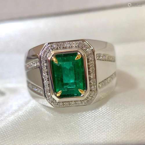 14K White Gold 1.415 CTW Emerald & Diamond Ring