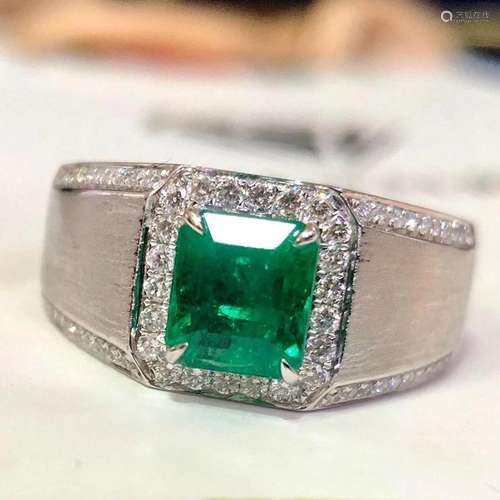 14K White Gold 1.72 CTW Emerald & Diamond Ring