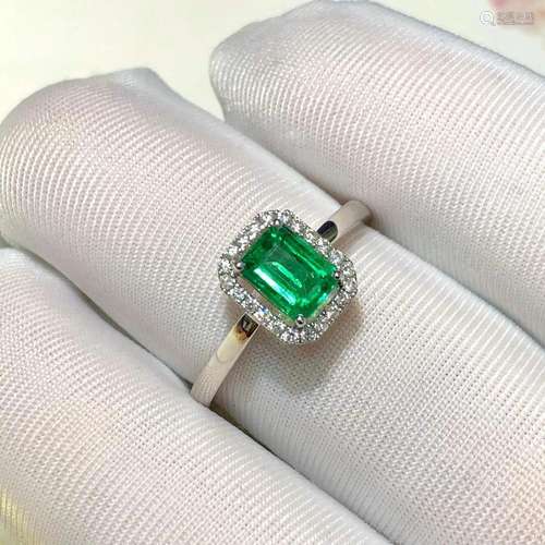 14K White Gold 0.73 CTW Emerald & Diamond Ring