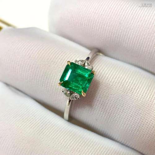 14K White Gold 1.188 CTW Emerald & Diamond Ring