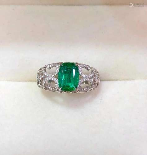 14K White Gold 1.528 CTW Emerald & Diamond Ring