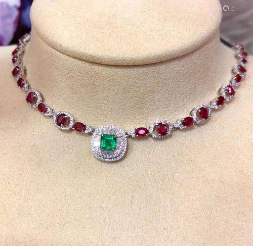 14K White Gold 5.50 CTW Emerald & Ruby Pendant