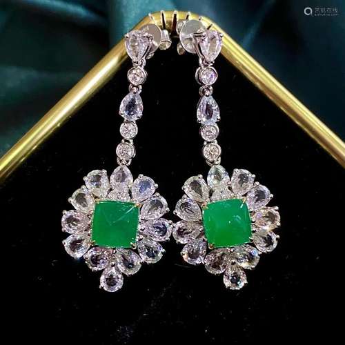 14K White Gold 7.75 CTW Emerald & Sapphire Earrings