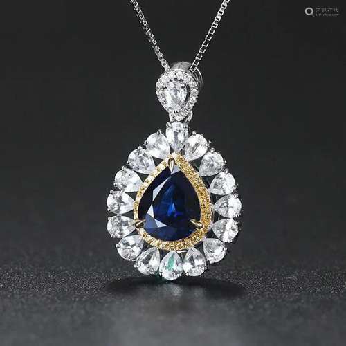 14K White Gold 2.225 CTW Sapphire & Diamond Pendant