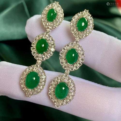 14K Yellow Gold 6.14 CTW Emerald & Diamond Earrings