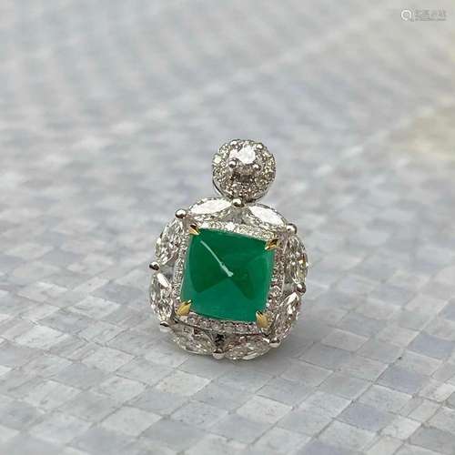 14K White Gold 2.436 CTW Emerald & Diamond Pendant