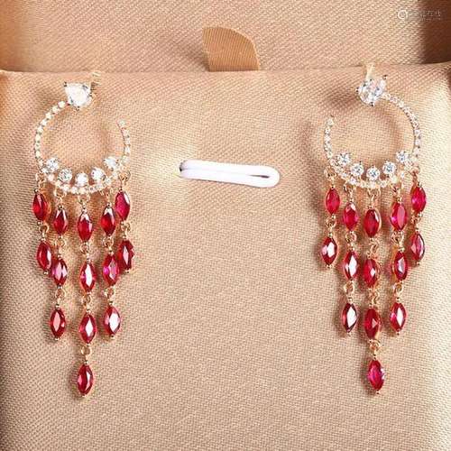 14K White Gold 2.86 CTW Ruby & Diamond Earrings