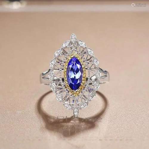 14K White Gold 1.042 CTW Tanzanite & Diamond Ring