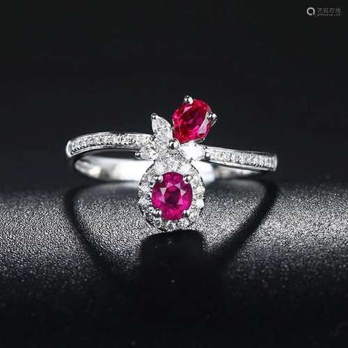 14K White Gold 0.57 CT Ruby & Ruby Ring