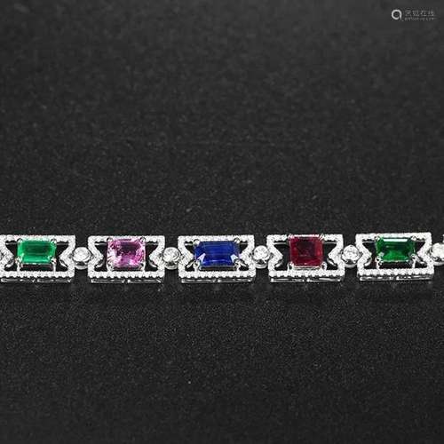 14K White Gold 5.337 CTW Sapphire & Diamond Bracelet