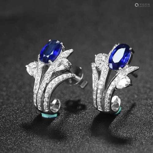 14K White Gold 1.417 CTW Sapphire & Diamond Earrings