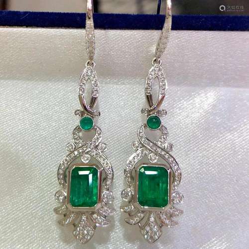 14K White Gold 3.636 CTW Emerald & Diamond Earrings