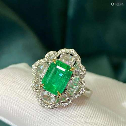 14K White Gold 2.442 CTW Emerald & Diamond Ring