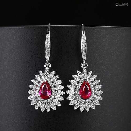 14K White Gold 1.494 CTW Ruby & Diamond Earrings