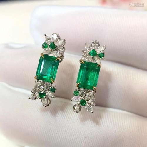 14K White Gold 3.06 CTW Emerald & Diamond Earrings