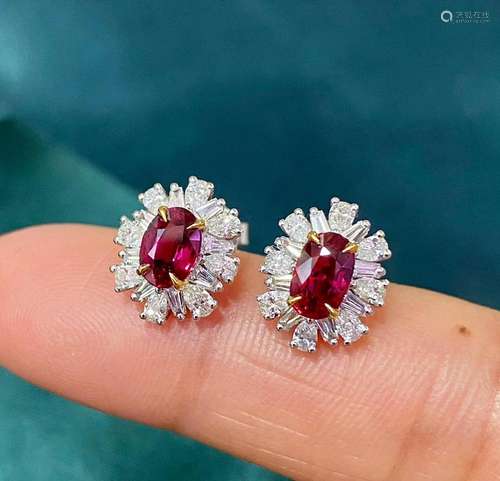 14K White Gold 2.488 CTW Ruby & Diamond Earrings