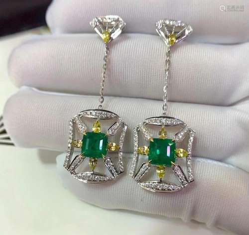 14K White Gold 3.024 CTW Emerald & Diamond Earrings