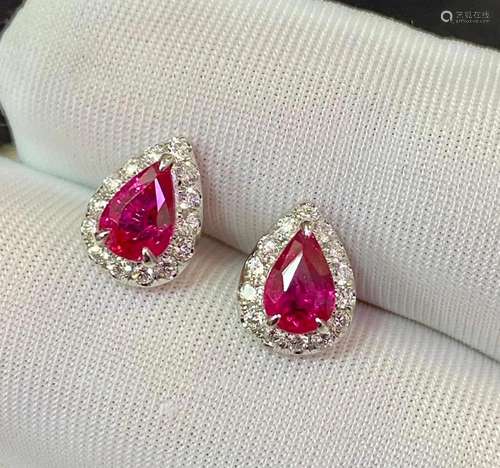 14K White Gold 1.38 CTW Ruby & Diamond Earrings