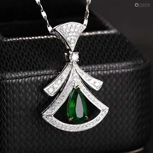 14K White Gold 1.48 CTW Emerald & Diamond Pendant