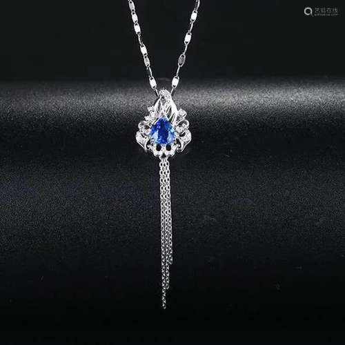 14K White Gold 1.37 CTW Sapphire & Diamond Pendant