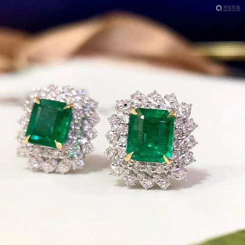 14K White Gold 2.322 CTW Emerald & Diamond Earrings