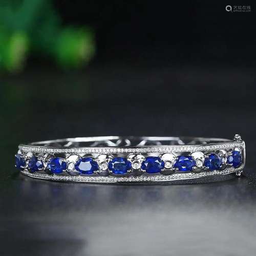 14K White Gold 5.79 CTW Sapphire & Diamond Bangle